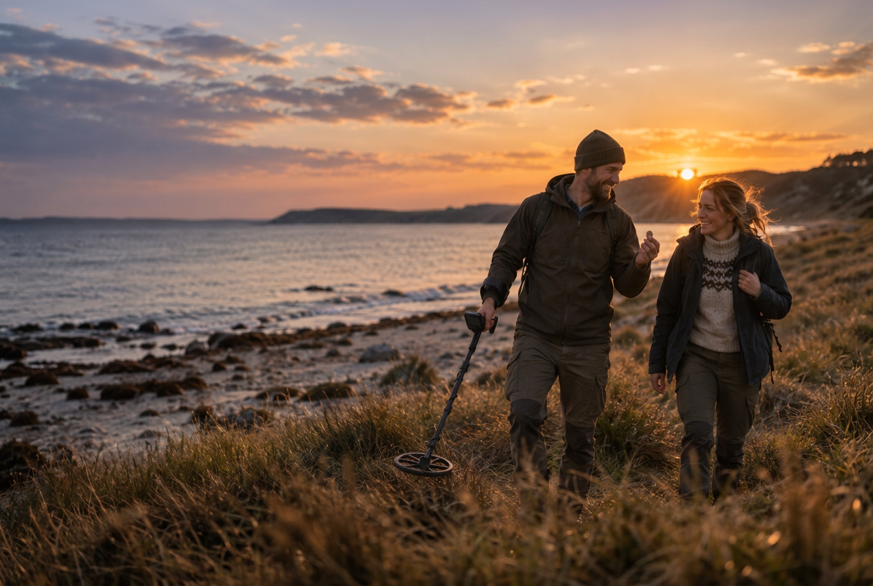 Customers treasure hunting by the coast